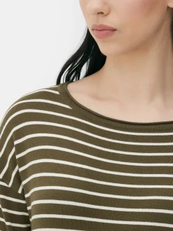 Online Gestreifter Feinstrickpullover Mit U-Boot-Ausschnitt Damen Pullover Und Cardigans