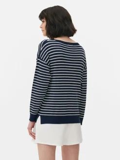 Hot Gestreifter Feinstrickpullover Mit U-Boot-Ausschnitt Damen Pullover Und Cardigans