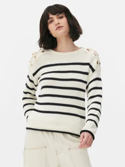 Outlet Gestreifter Pullover Mit Schnürung Im Schulterbereich Damen Pullover Und Cardigans