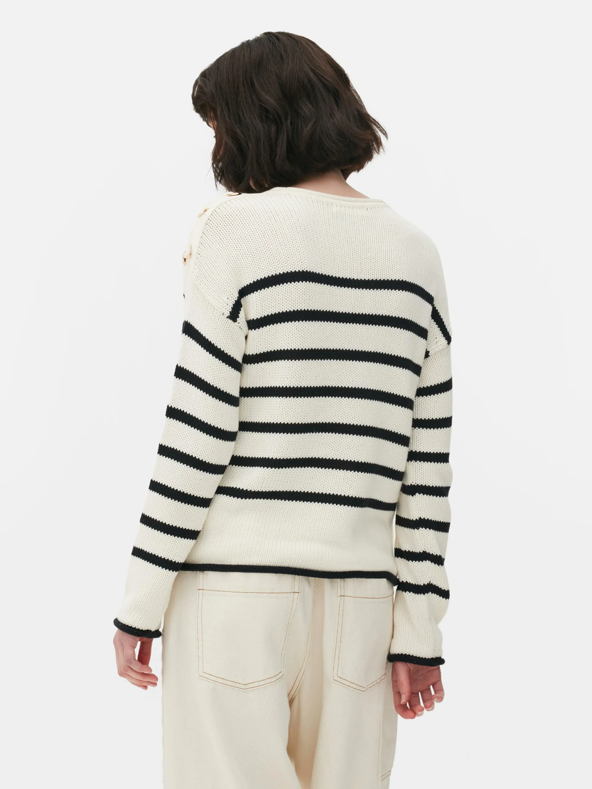 Outlet Gestreifter Pullover Mit Schnürung Im Schulterbereich Damen Pullover Und Cardigans