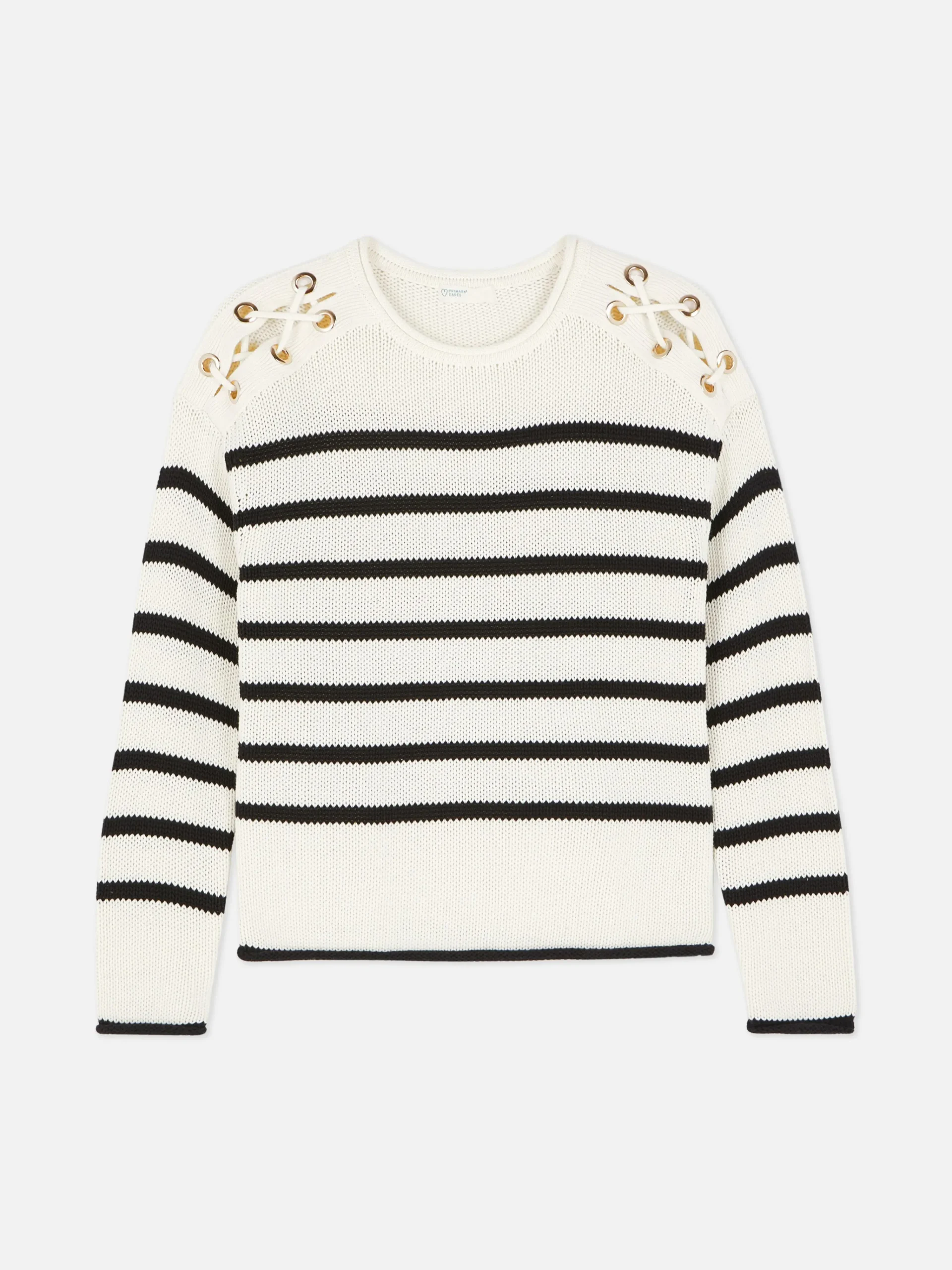 Outlet Gestreifter Pullover Mit Schnürung Im Schulterbereich Damen Pullover Und Cardigans