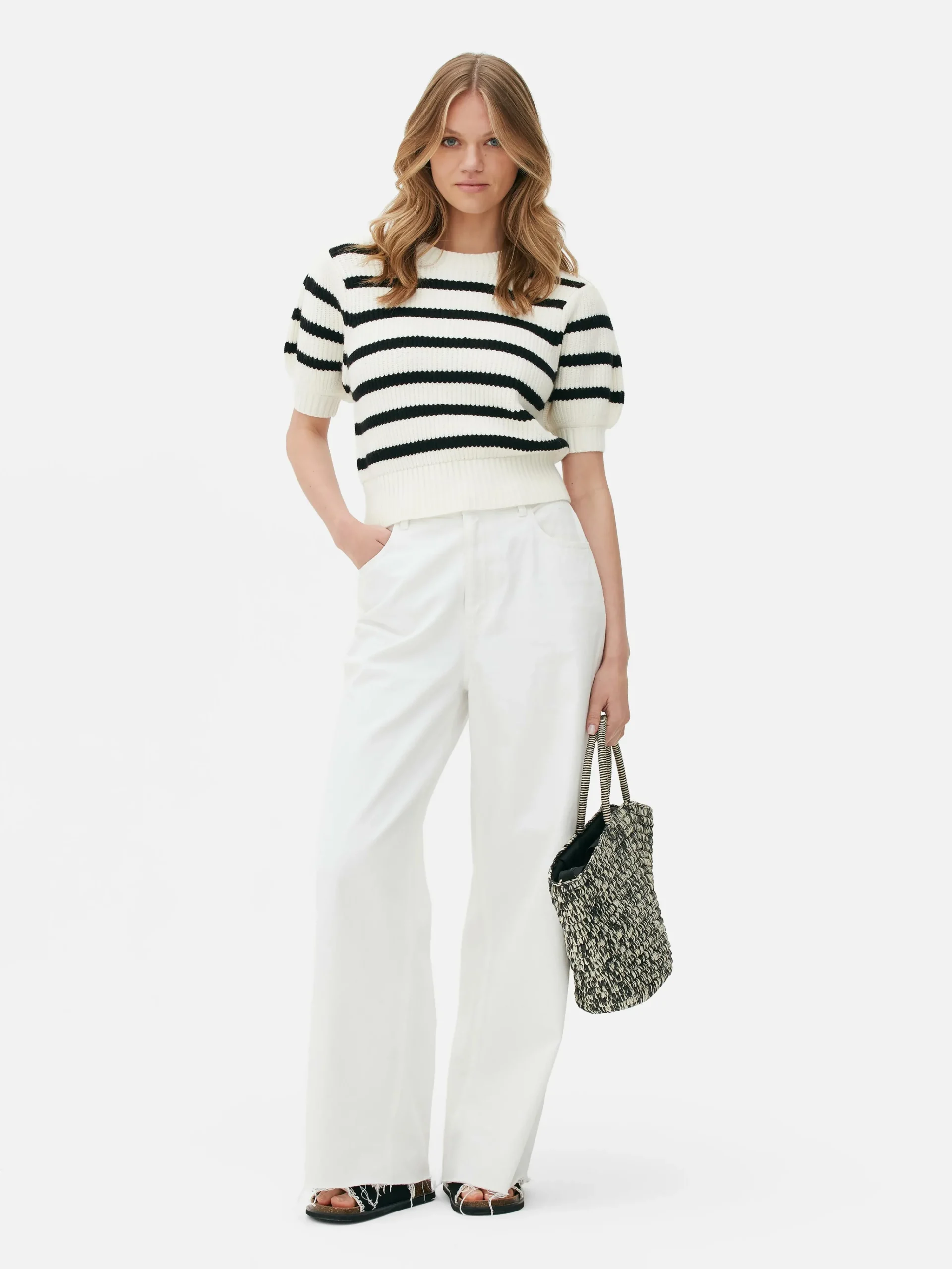 Best Gestreifter Pullover Mit Puffärmeln Damen Pullover Und Cardigans