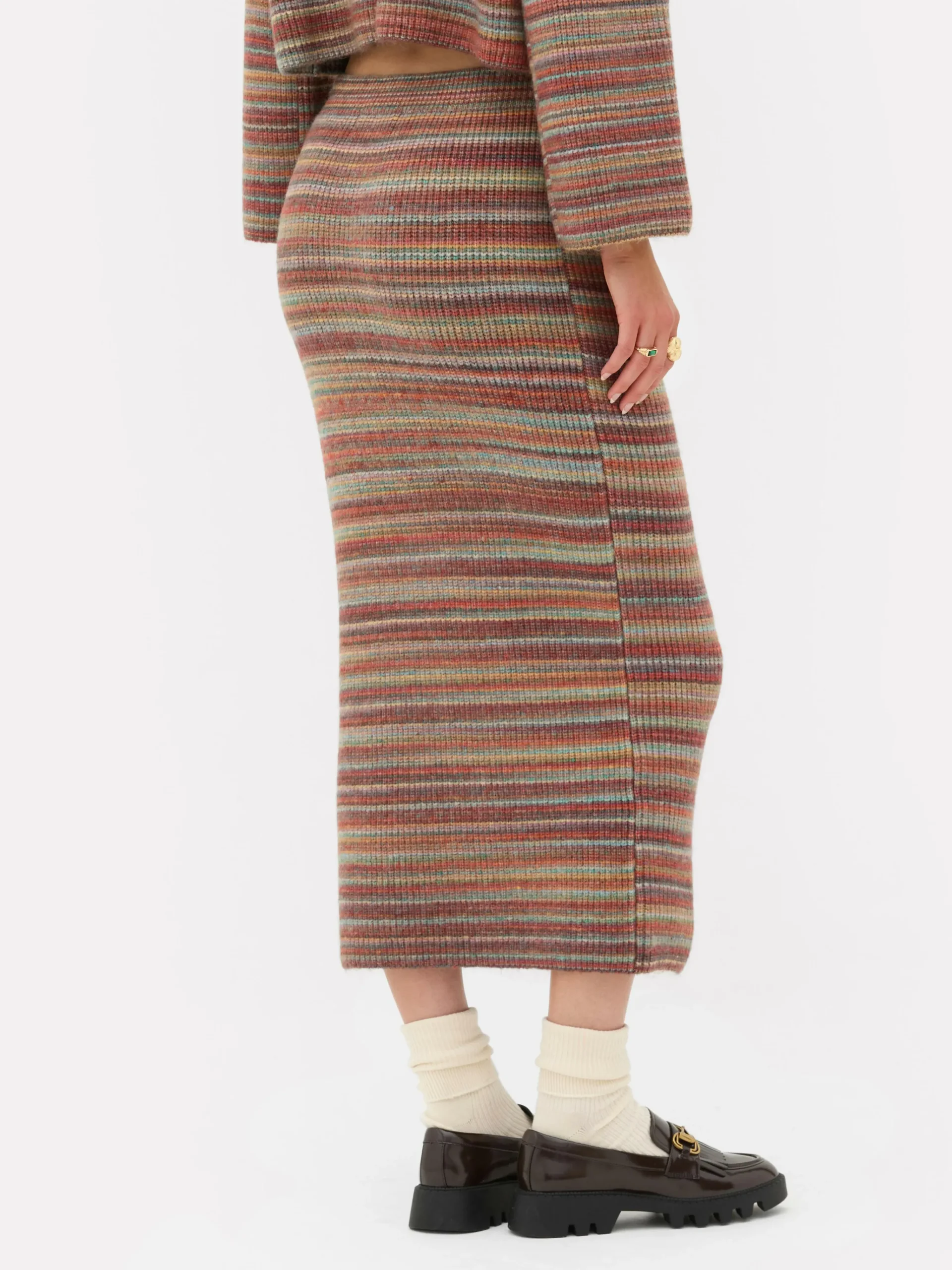 Online Gestreifter „Rita Ora“ Strick-Midirock Zum Kombinieren Damen Röcke