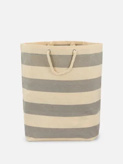 Clearance Gestreifter Wäschekorb Aus Leinen Wäschekörbe