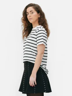 Discount Gestreiftes T-Shirt Mit Rundhalsausschnitt Damen Tops Und T-Shirts