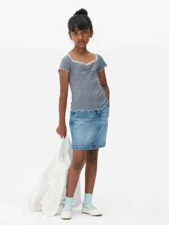 Best Gestreiftes T-Shirt Mit Spitzenbesatz Kinder Tops Und T-Shirts