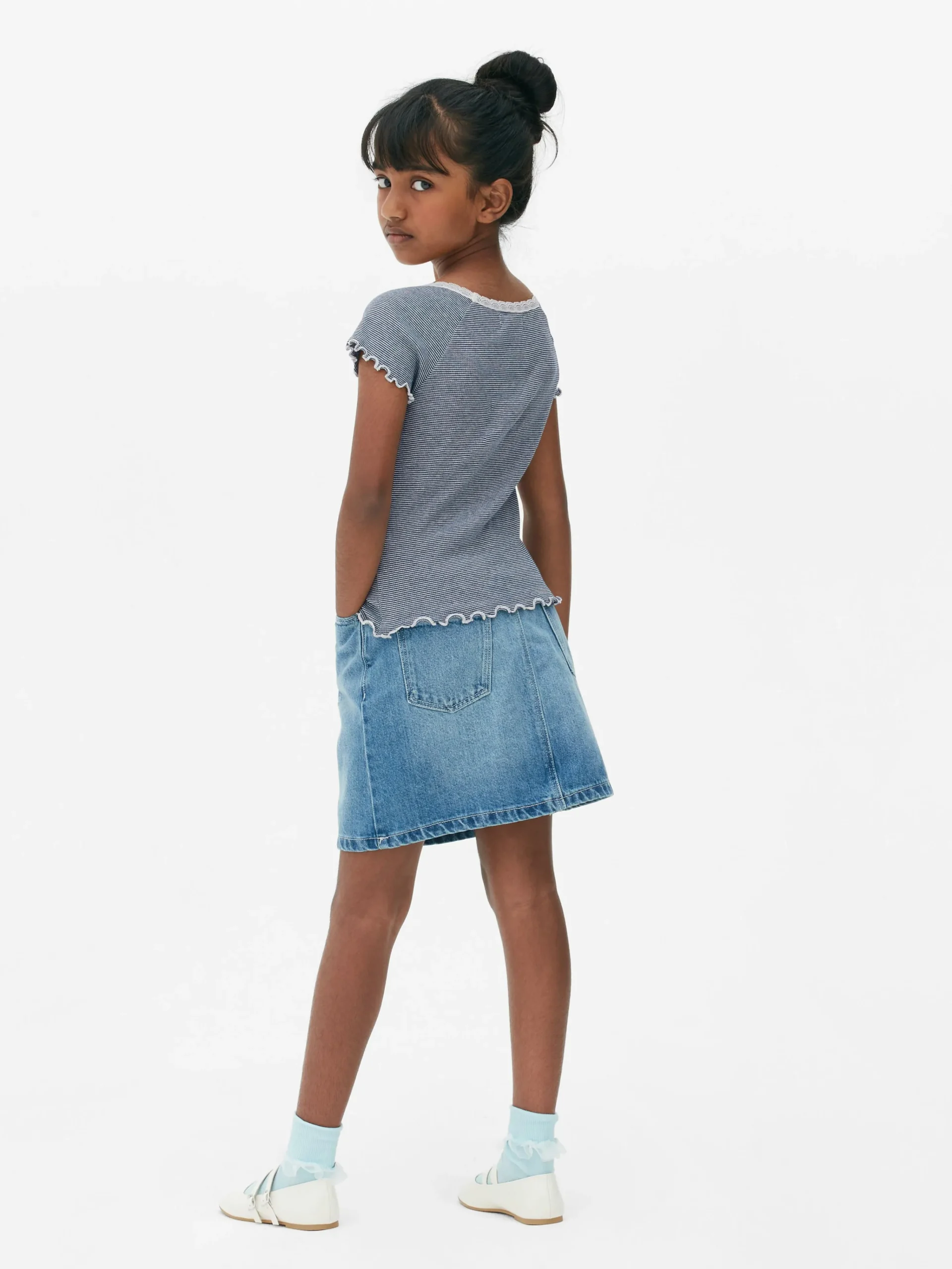 Best Gestreiftes T-Shirt Mit Spitzenbesatz Kinder Tops Und T-Shirts