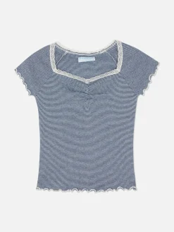 Best Gestreiftes T-Shirt Mit Spitzenbesatz Kinder Tops Und T-Shirts