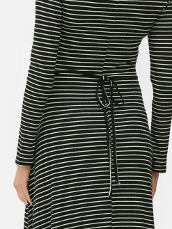 Outlet Gestreiftes Umstands-Midikleid Mit V-Ausschnitt Damen Kleider