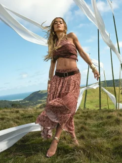 Hot Gestufter „Rita Ora“ Maxirock Aus Chiffon Damen Röcke