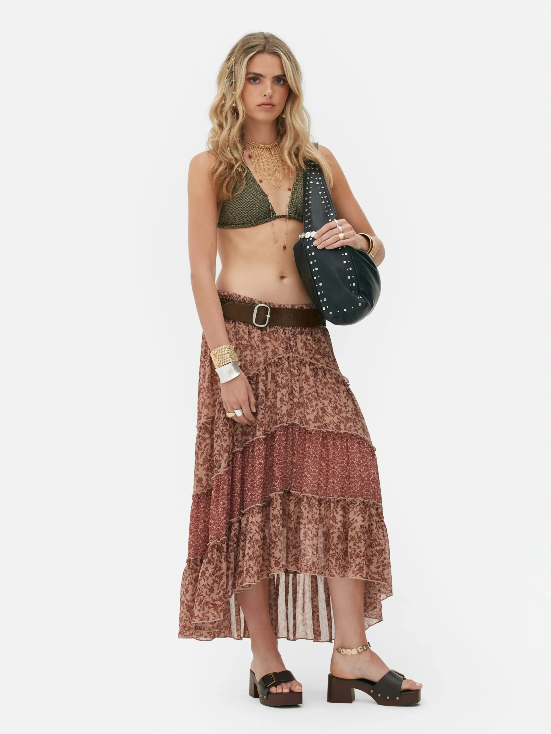 Hot Gestufter „Rita Ora“ Maxirock Aus Chiffon Damen Röcke