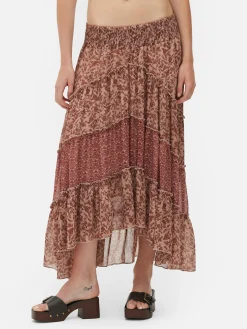 Hot Gestufter „Rita Ora“ Maxirock Aus Chiffon Damen Röcke