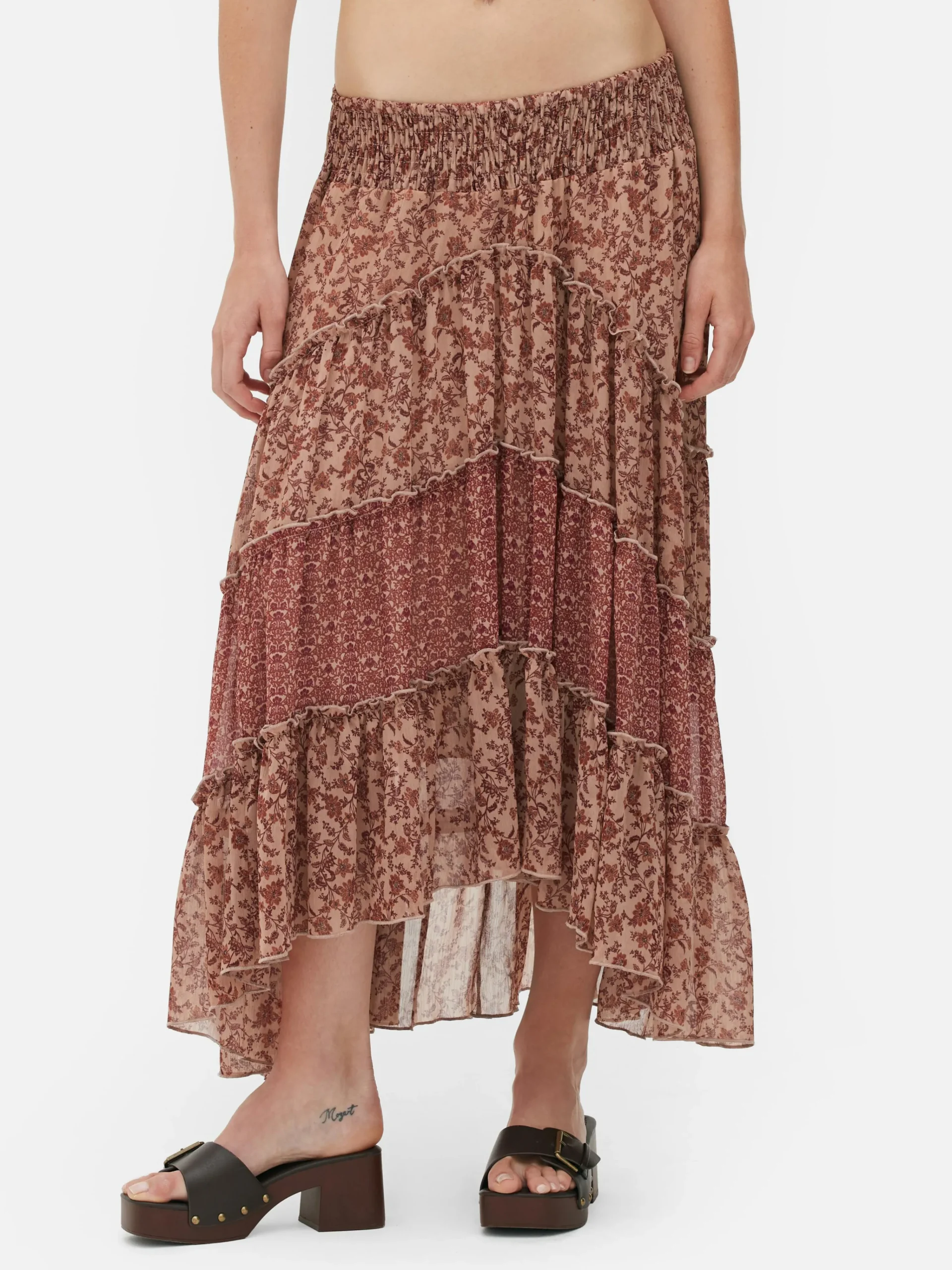 Hot Gestufter „Rita Ora“ Maxirock Aus Chiffon Damen Röcke