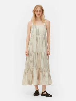 Gestuftes Maxikleid Mit Streifen Damen Kleider