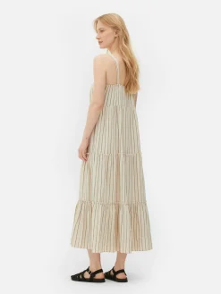 Gestuftes Maxikleid Mit Streifen Damen Kleider