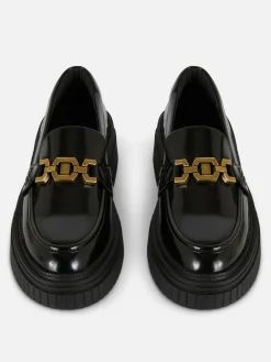 New Grobe Loafer Mit Kettendetail Damen Flache Schuhe