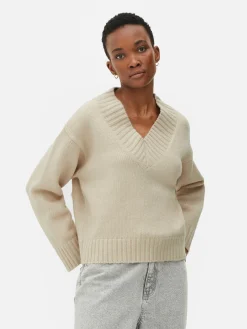New Grober Strickpullover Mit V-Ausschnitt Damen Pullover Und Cardigans