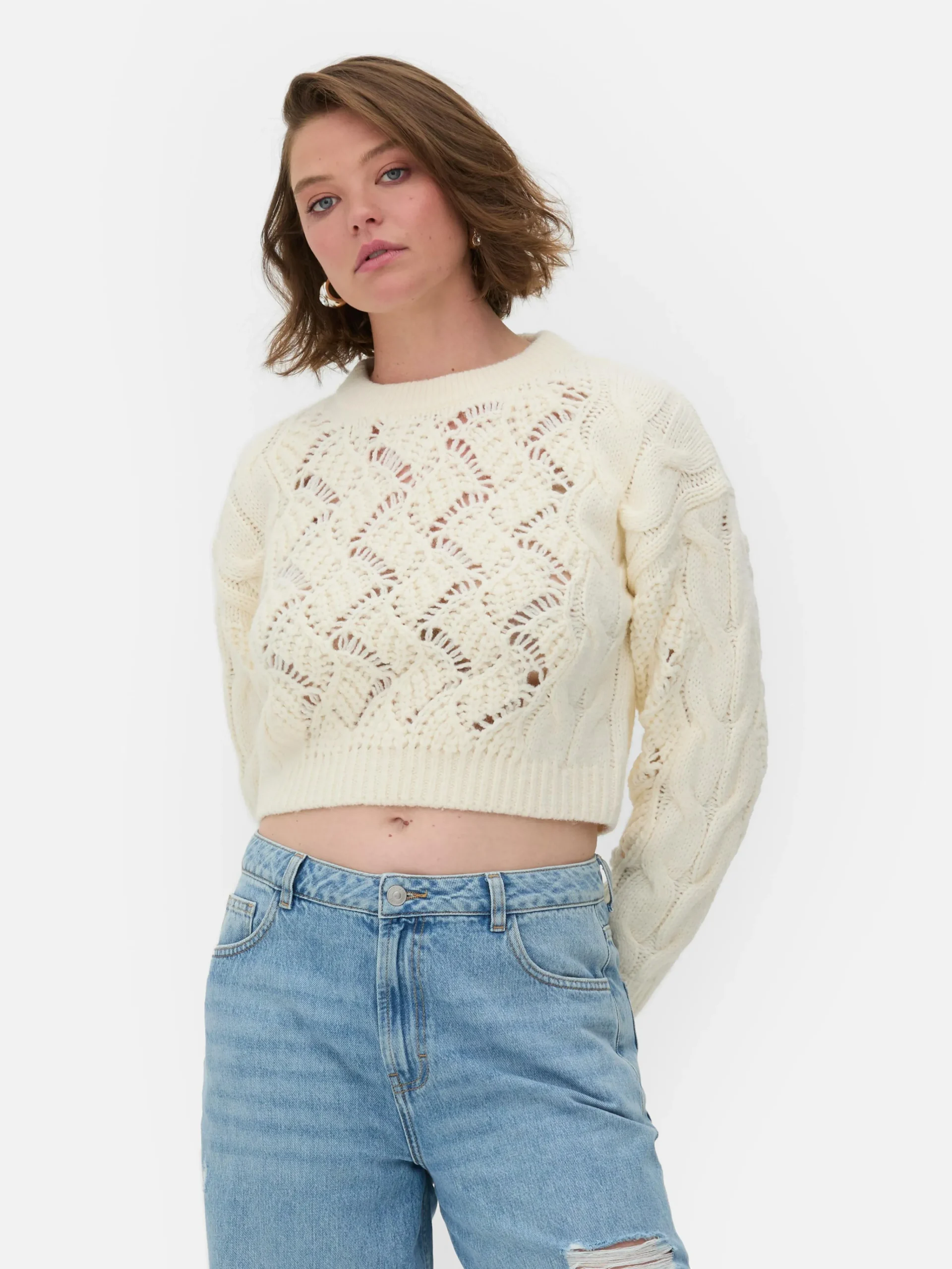 Hot Grobmaschiger „Rita Ora“ Strickpullover Mit Zopfmuster Damen Pullover Und Cardigans