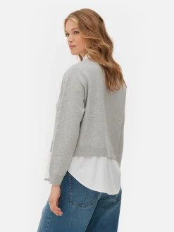 Online 2-in-1-Set Aus Strickpullover Mit Slogan Und Hemd Damen Pullover Und Cardigans