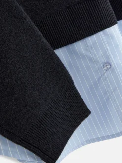 Online 2-in-1-Set Aus Strickpullover Mit Slogan Und Hemd Damen Pullover Und Cardigans