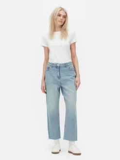 Jeans Mit Verkürztem Saum Und Geradem Bein Damen Denim|Jeans