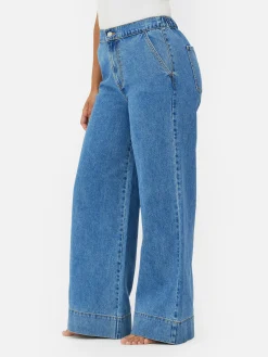 Outlet Jeans Mit Weitem Bein Und Elastikbund Damen Denim|Jeans