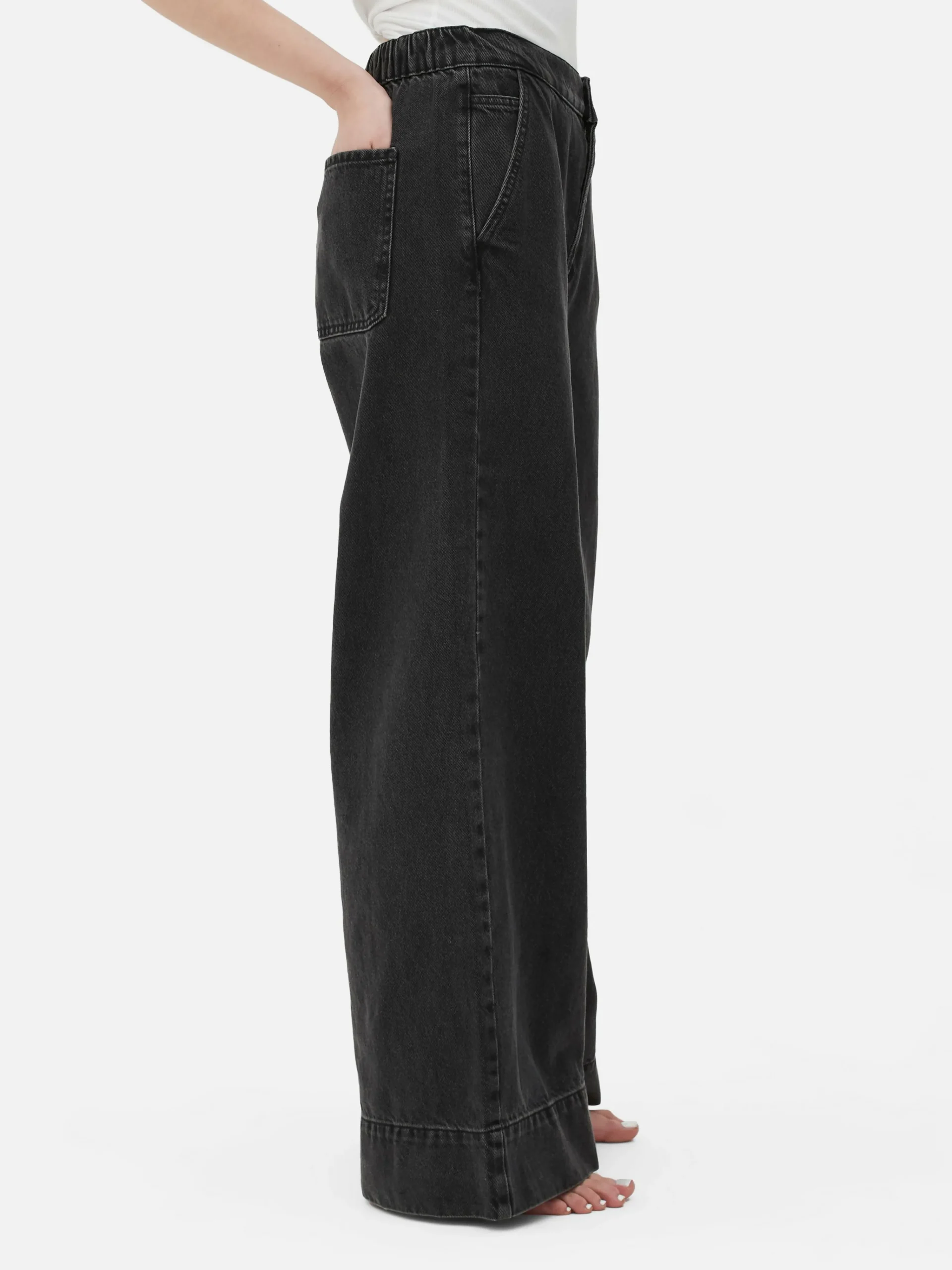 Online Jeans Mit Weitem Bein Und Elastikbund Damen Denim|Jeans