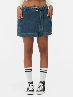Jeans-Minirock In Wickeloptik Damen Röcke