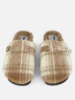 Karierte „Rita Ora“ Clog-Mules Mit Kunstfellfutter Damen Hausschuhe|Hausschuhe