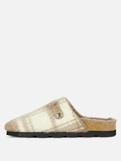 Karierte „Rita Ora“ Clog-Mules Mit Kunstfellfutter Damen Hausschuhe|Hausschuhe