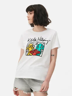 „Keith Haring“ T-Shirt Mit Grafik Damen Tops Und T-Shirts