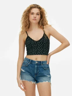 Outlet Kurzes Schlafanzug-Trägertop Mit Spitzenbesatz Damen Schlafanzugoberteile