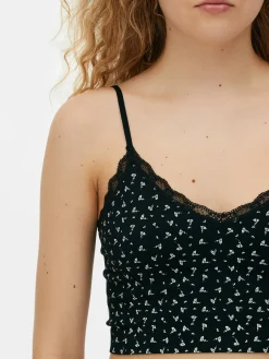 Outlet Kurzes Schlafanzug-Trägertop Mit Spitzenbesatz Damen Schlafanzugoberteile