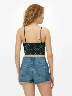 Outlet Kurzes Schlafanzug-Trägertop Mit Spitzenbesatz Damen Schlafanzugoberteile