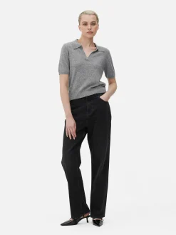 New Kurzärmeliges Feinstricktop Mit Kragen Damen Pullover Und Cardigans