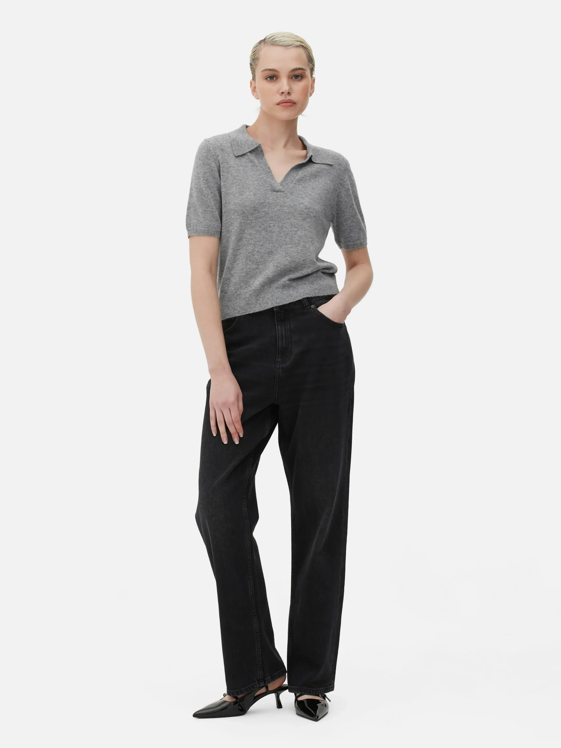 New Kurzärmeliges Feinstricktop Mit Kragen Damen Pullover Und Cardigans