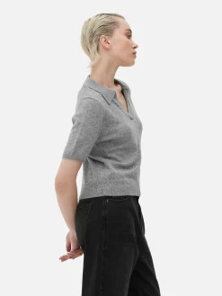 New Kurzärmeliges Feinstricktop Mit Kragen Damen Pullover Und Cardigans