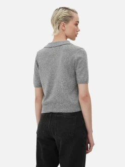 New Kurzärmeliges Feinstricktop Mit Kragen Damen Pullover Und Cardigans