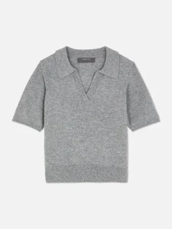 New Kurzärmeliges Feinstricktop Mit Kragen Damen Pullover Und Cardigans