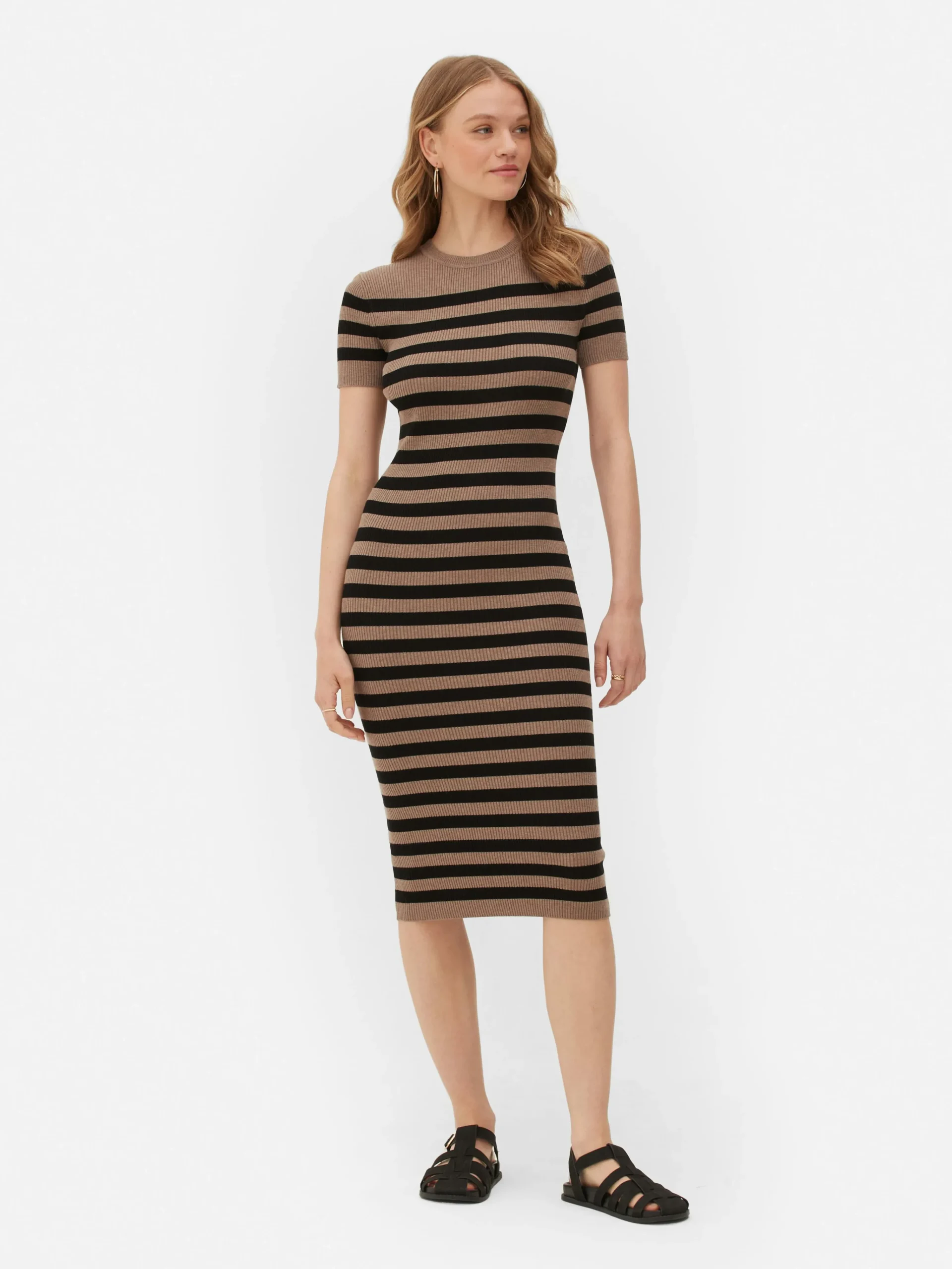 New Kurzärmeliges Midi-Pulloverkleid Damen Kleider