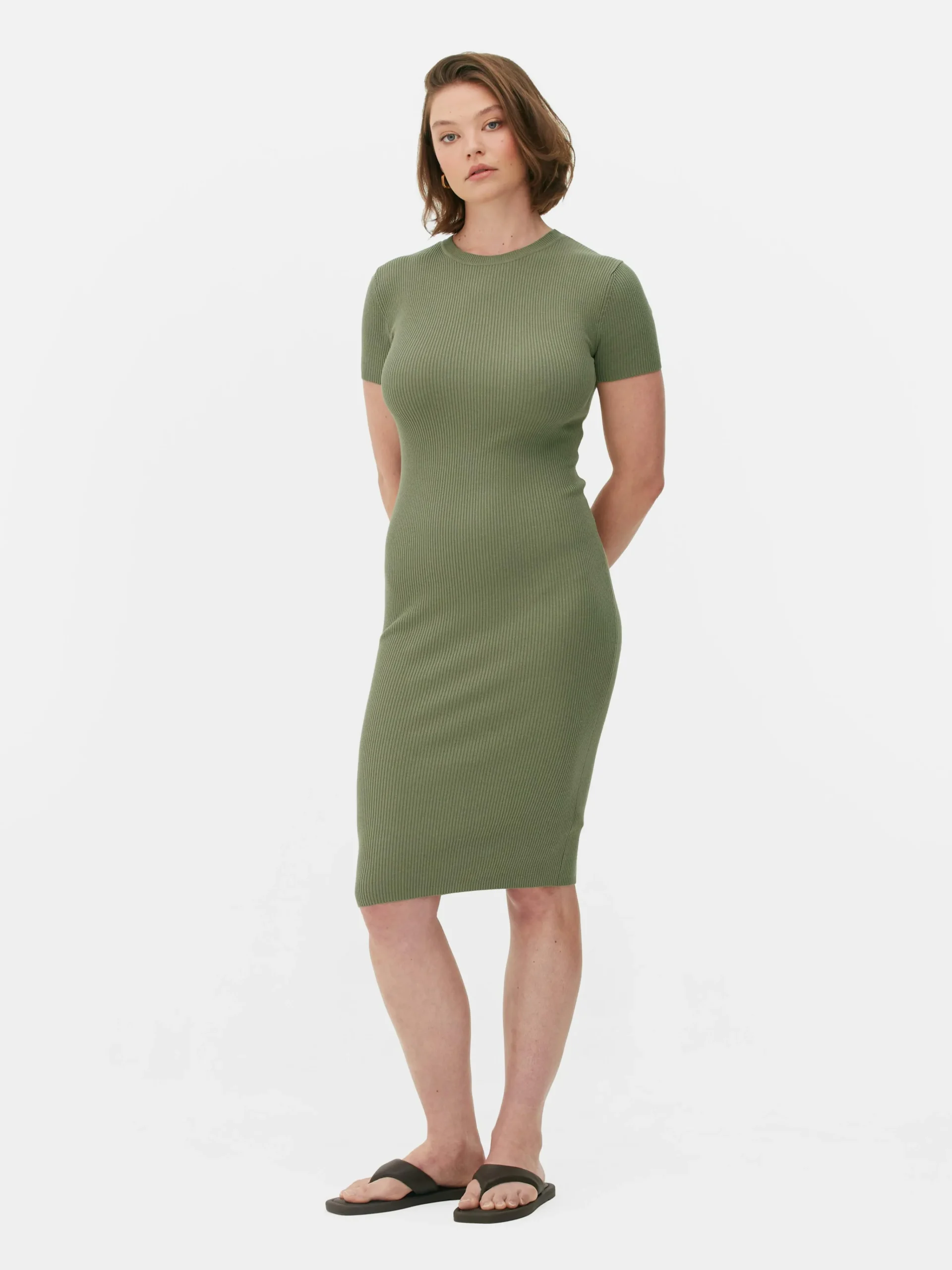 Sale Kurzärmeliges Midi-Pulloverkleid Damen Kleider