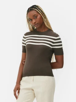 Clearance Kurzärmeliges Strick-T-Shirt Damen Tops Und T-Shirts