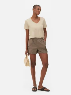 Sale Kurzärmeliges T-Shirt Mit V-Ausschnitt Damen Tops Und T-Shirts