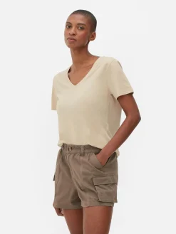 Sale Kurzärmeliges T-Shirt Mit V-Ausschnitt Damen Tops Und T-Shirts