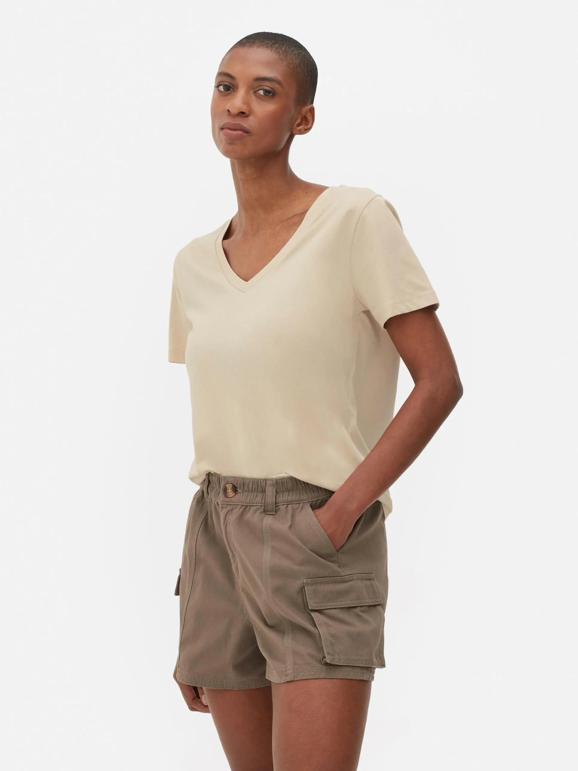 Sale Kurzärmeliges T-Shirt Mit V-Ausschnitt Damen Tops Und T-Shirts