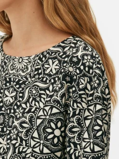 Discount Langarm-Top Mit Kordelzug Am Saum Zum Kombinieren Damen Blusen