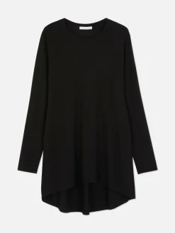 Outlet Langes Langarm-Top Mit Rundem Saum Damen Tops Und T-Shirts