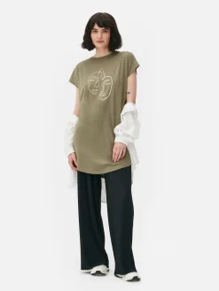 Discount Langes T-Shirt Mit Rundhalsausschnitt Damen Tops Und T-Shirts