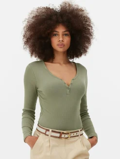 Langärmeliger Henley-Body Damen Tops Und T-Shirts