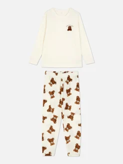 Outlet Langärmeliger Mikrofleece-Schlafanzug Damen Schlafanzüge